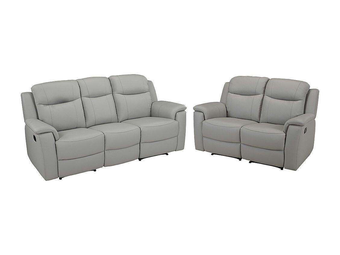 COUCHGARNITUR - 5 Personen - leder - hellgrau Evasion - Hellgrau, Leder (156/100/96cm) - Vente-Unique