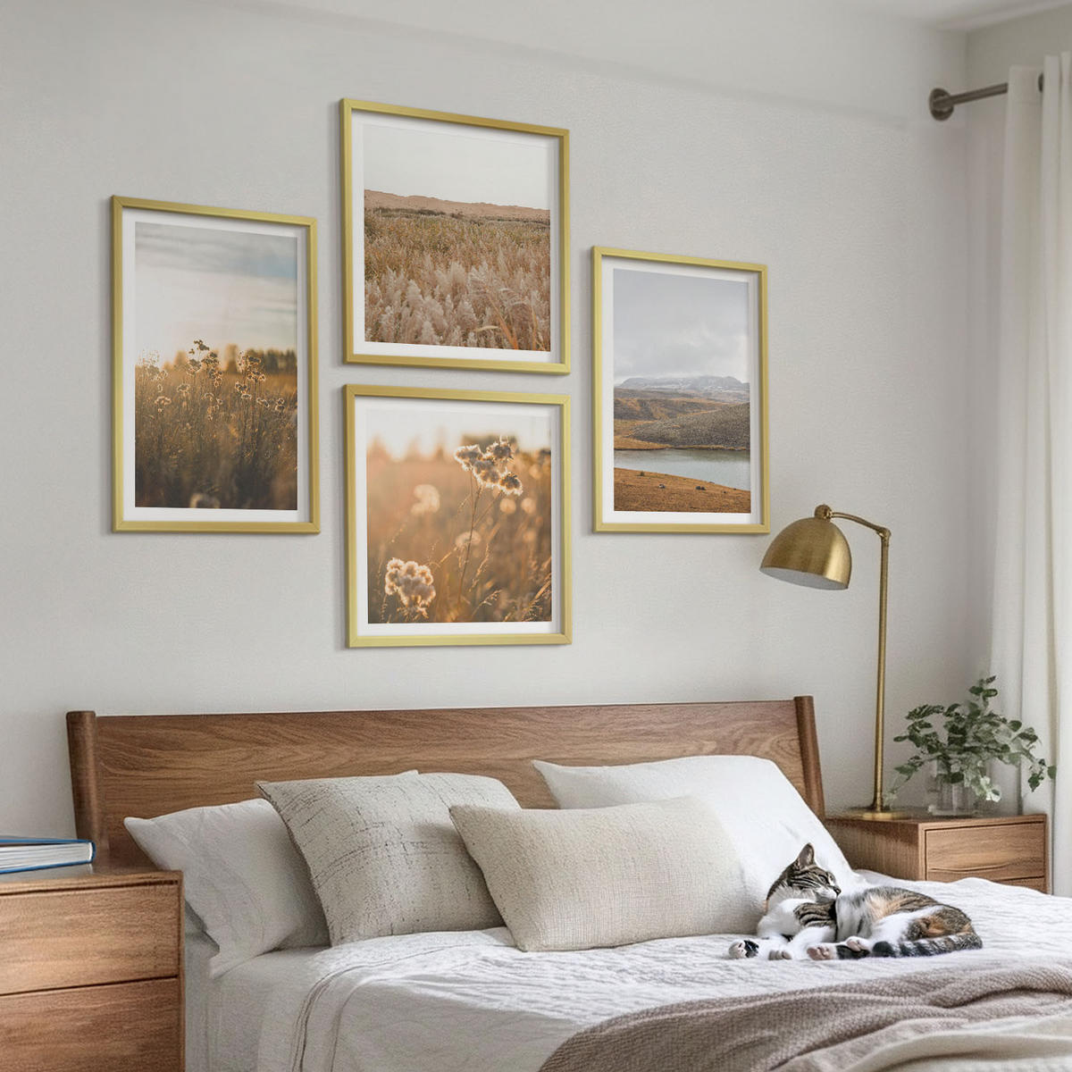 BILDER SET 4er Set - 50x50 cm & 40x60 cm Goldrahmen - Landschaften Wiesen Berge See - Goldfarben, Kunststoff (50/50cm) - TULUP