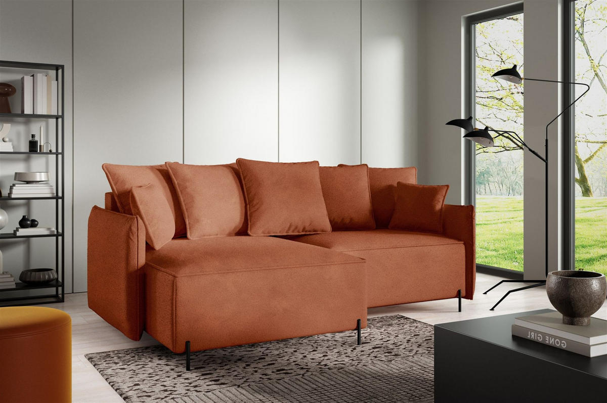 ECKSOFA Betto - Rotbraun, Holzwerkstoff/Textil (221/148cm) - Fun Möbel