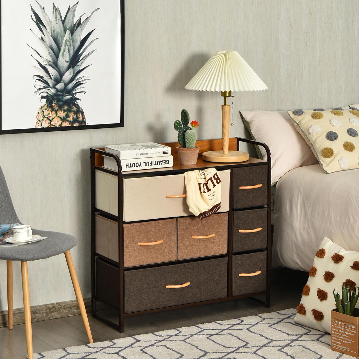 KOMMODE mit 7 Schubladen Braun - Braun, Holz (29/79/80cm) - COSTWAY