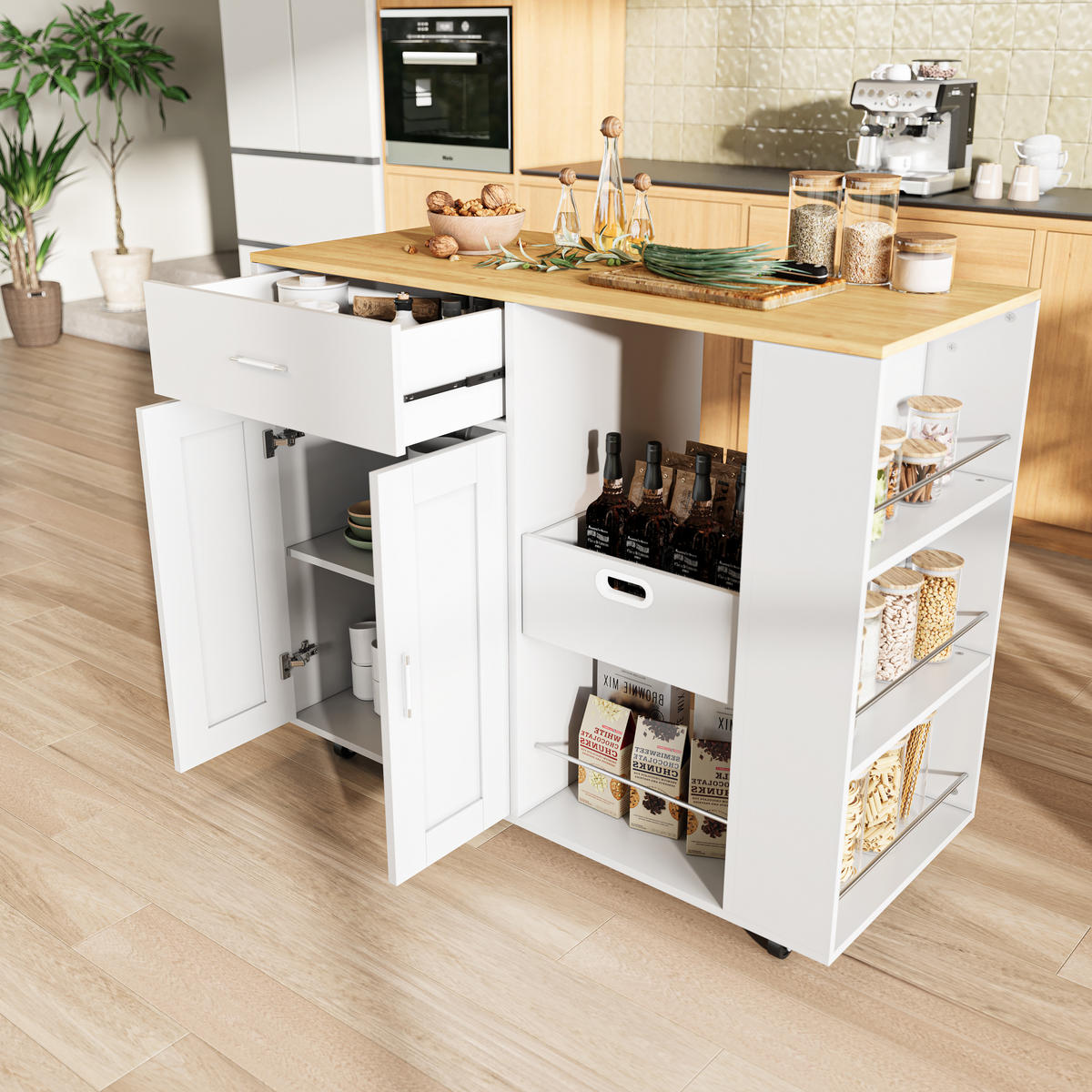 KÜCHENWAGEN rollbar 3 Ebenen Gewürzregal offen weiß - Weiß, Holz (46/92/102cm) - LEBENLANG