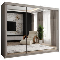 SCHIEBETÜRENSCHRANK mit Spiegel 250 cm Breite Kaschmir mit silbernem Griff - Kaschmir/Silberfarben, Holzwerkstoff (250/200/62cm) - Home Collective
