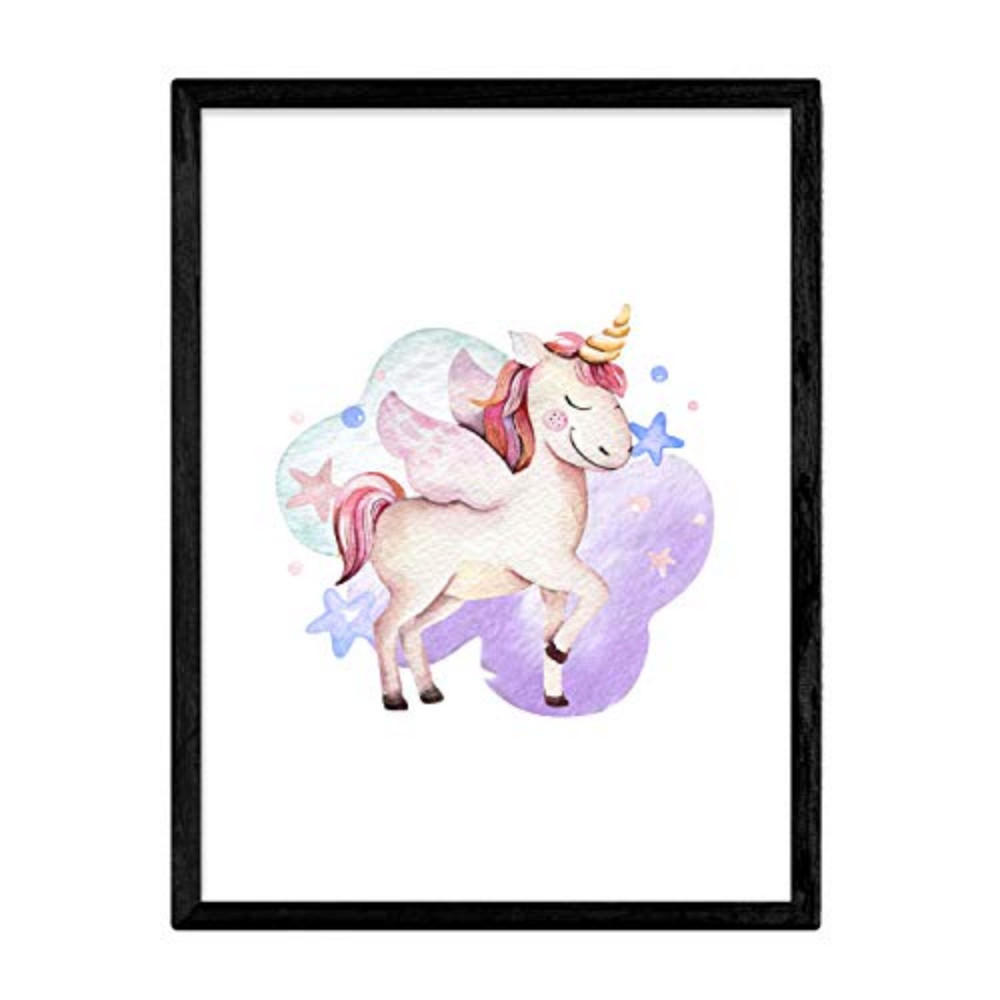 POSTER Kinder Tiere Einhorn Sterne A4 Rahmenlos - Klar, Papier (29.7/5/21cm) - Nacnic