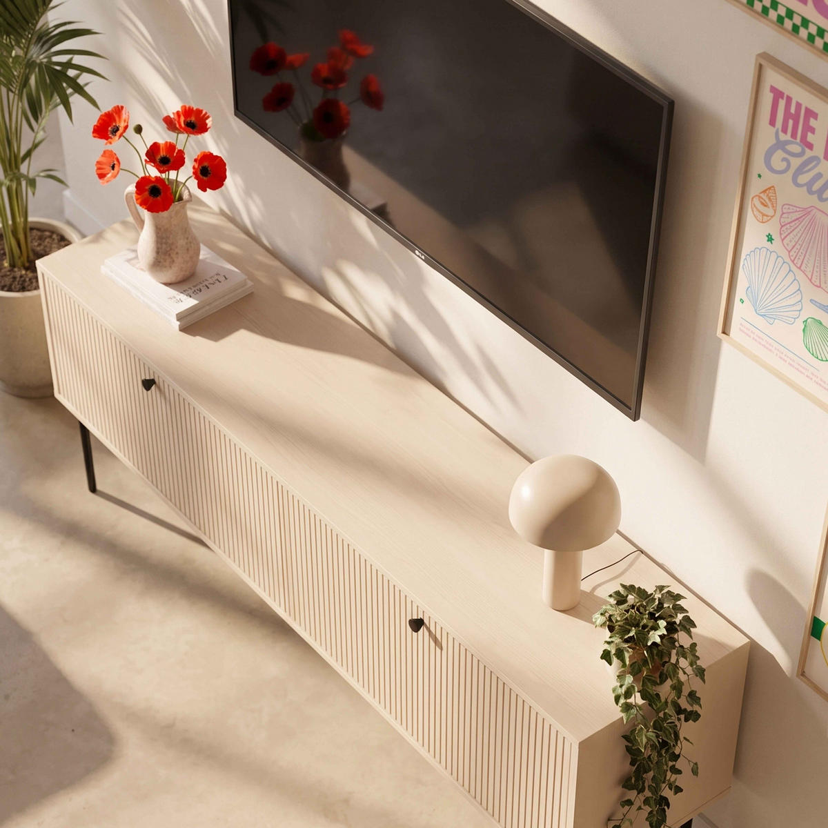 TV-MÖBEL 150 cm, Beige - Beige, Holz/Metall (150/50/40cm) - Oviala