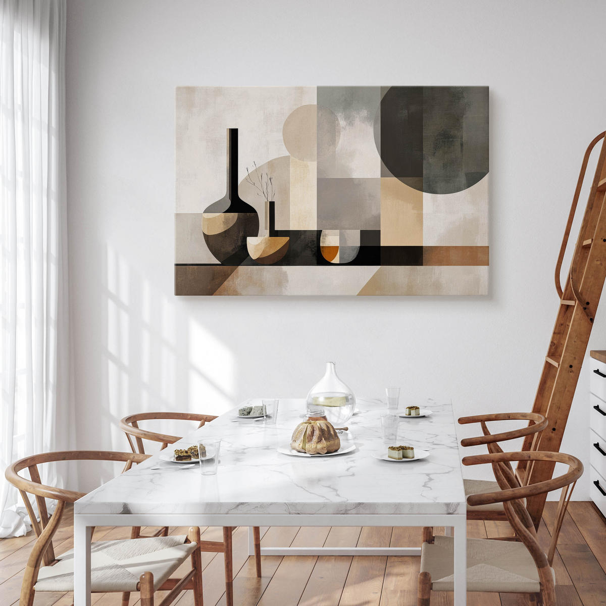 LEINWANDBILD Abstraktion Boho Stil 120/80 cm - Beige/Schwarz, Textil (120/80cm) - Muralo