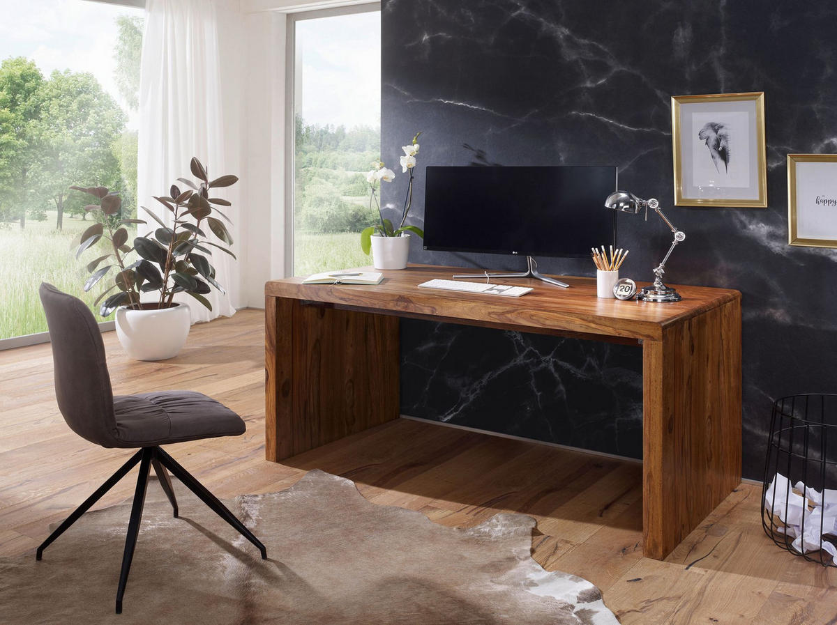 SCHREIBTISCH IDRIS Sheesham - Braun, Holz (90/180/76cm) - tinkaro