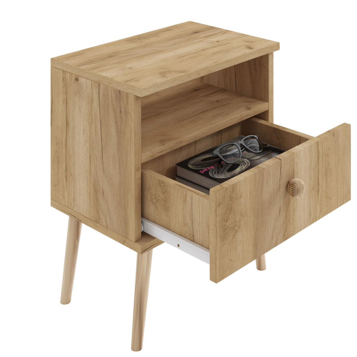 NACHTSCHRANK NATURA 44x31 cm, Eiche Craft, mit Schublade und Fach - Naturfarben, Holzwerkstoff (44/55.5/31cm) - Excellent Home