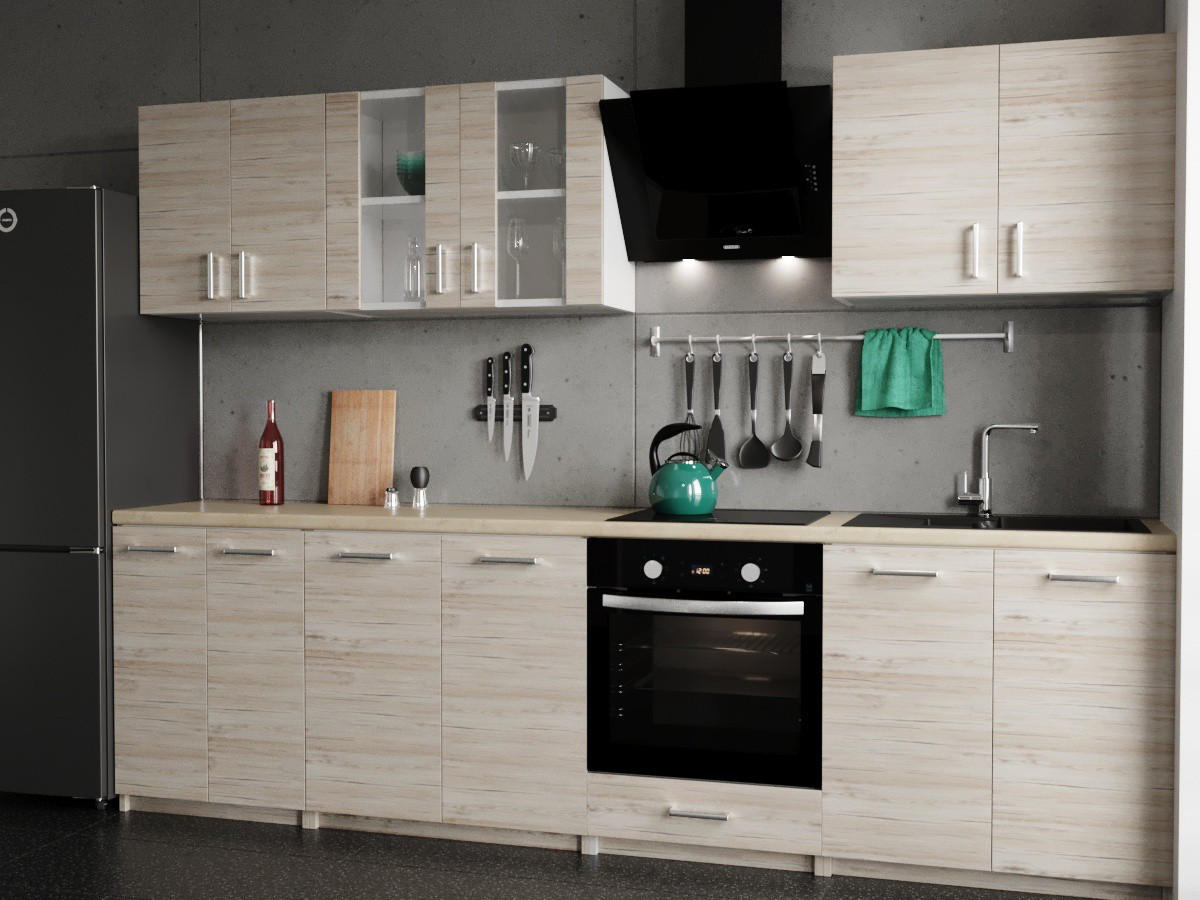 KÜCHENZEILE LECO 280 eiche bordeaux - Bordeaux, Holzwerkstoff (280/82/46cm) - roe furniture