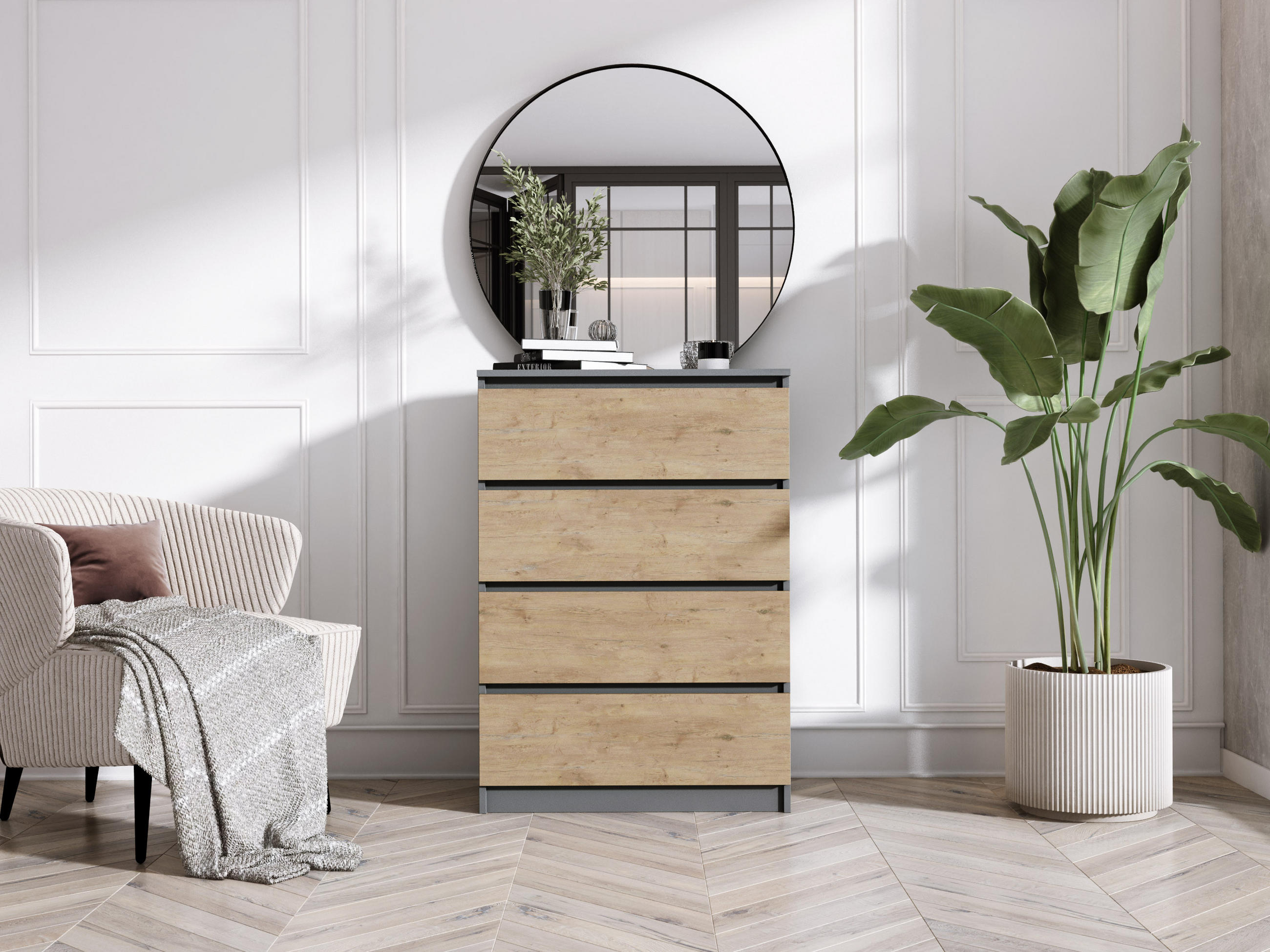 Thumbnail - 3XE Living Kommode, Anthrazit, Eiche, Holzwerkstoff, 70x101x39 cm, Wohnzimmer, Kommoden & Sideboards, Kommoden