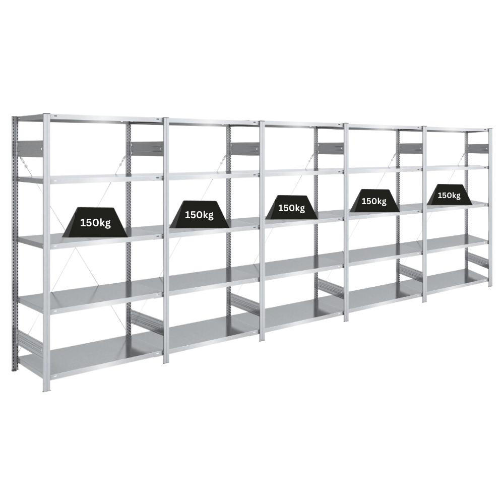 SCHWERLASTREGAL Silver Mamba 200x500x50cm 5 Ebenen je 150kg Fachlast Verzinkt - Silberfarben, Metall (500/200/50cm) - PROREGAL