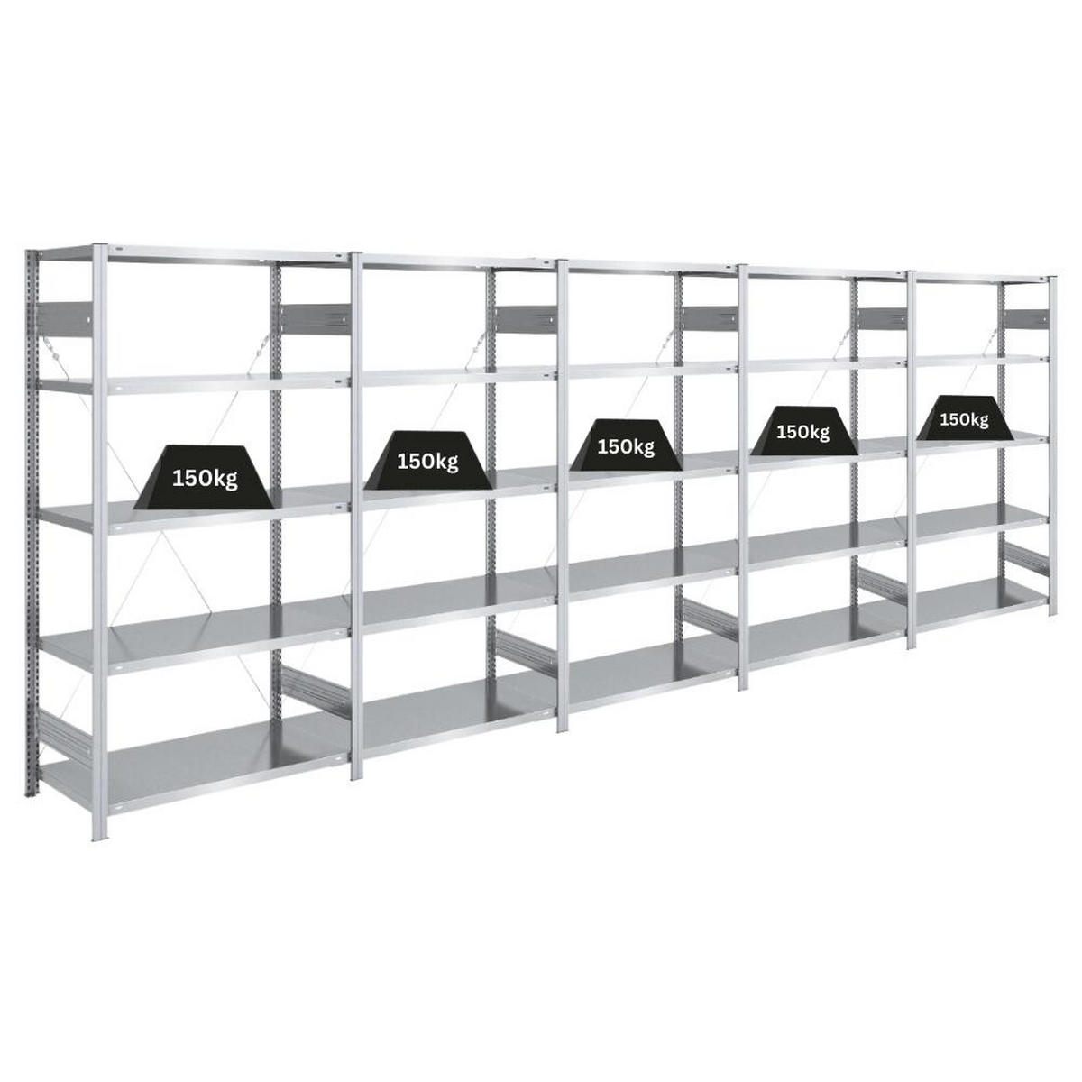 SCHWERLASTREGAL Silver Mamba 200x500x50cm 5 Ebenen je 150kg Fachlast Verzinkt - Silberfarben, Metall (500/200/50cm) - PROREGAL