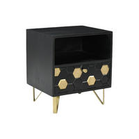 NACHTTISCH mit 1 Schublade & 1 Ablagefach - Mangoholz & Metall - Schwarz & Goldfarben - BELORI - Schwarz, Holz (945/50/38cm) - Vente-Unique