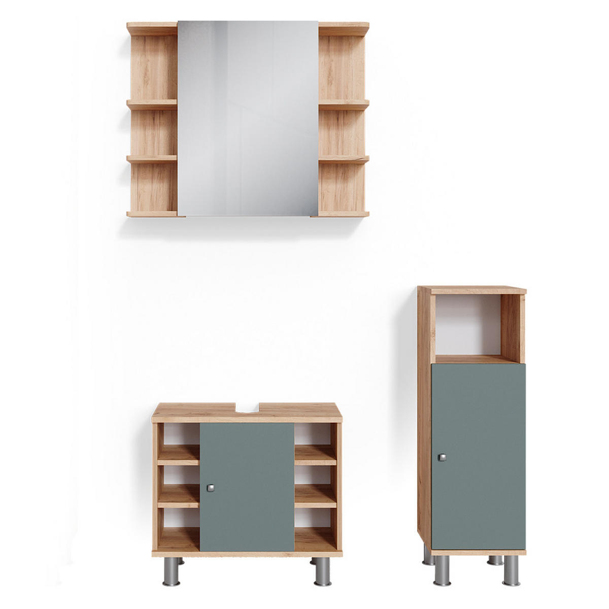 SADA NÁBYTKU DO KOUPELNY Fynn Zelená 3 díly, se střední jednotkou - zelená barva, kompozitní dřevo (60/54/32cm) - Vicco