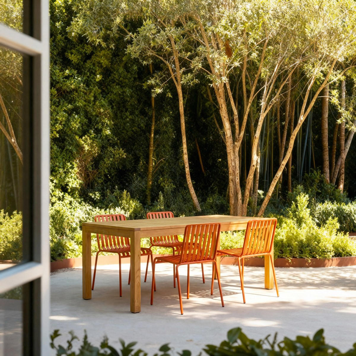 GARTENMÖBEL-SET 5-tlg Téo Orange aus Teak - Orange, Holz - Tikamoon