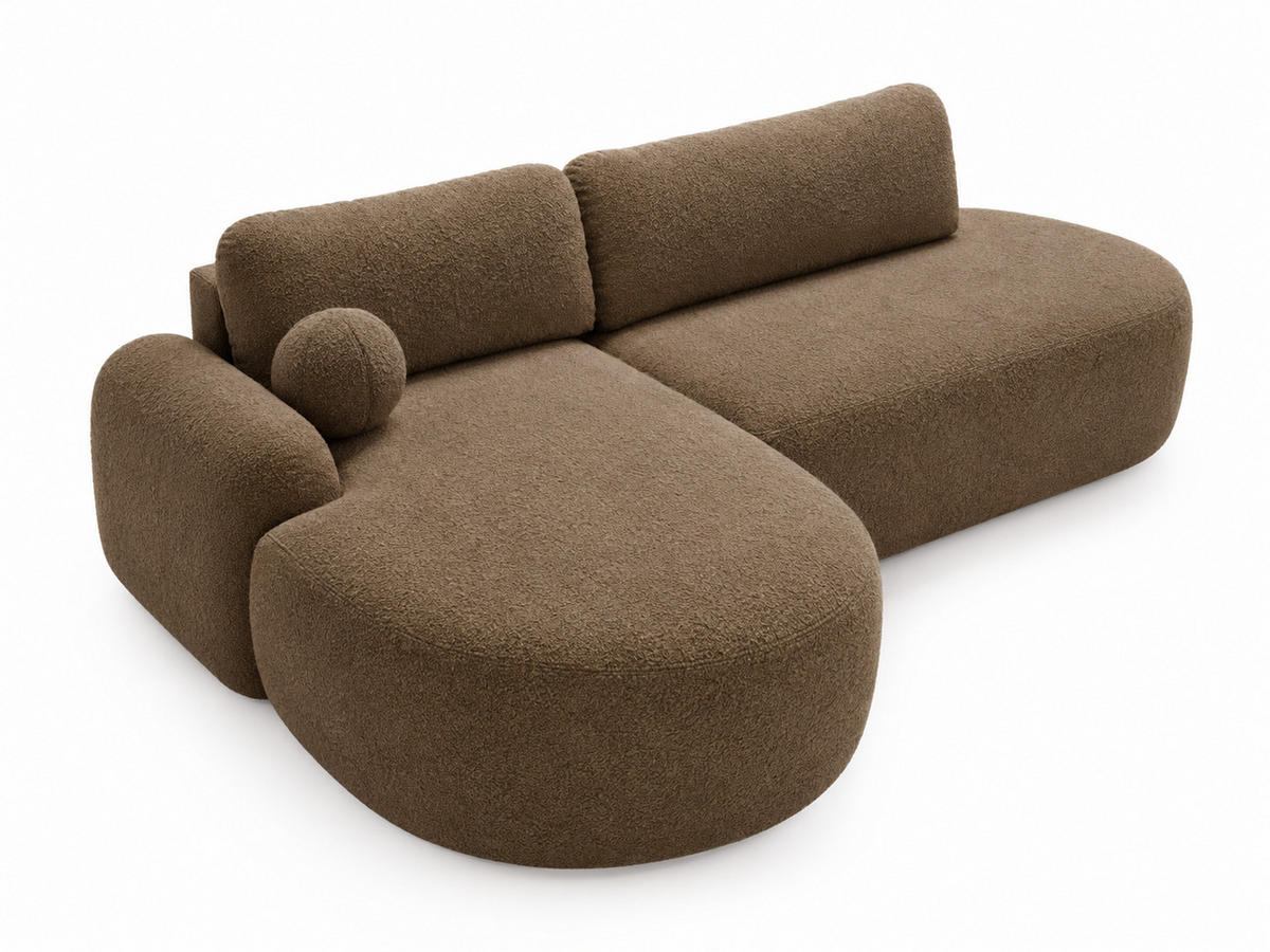 ECKSOFA Aurio O Bouclé-Stoff Braun Links - Braun, Holz/Textil (271/177cm) - Graingold