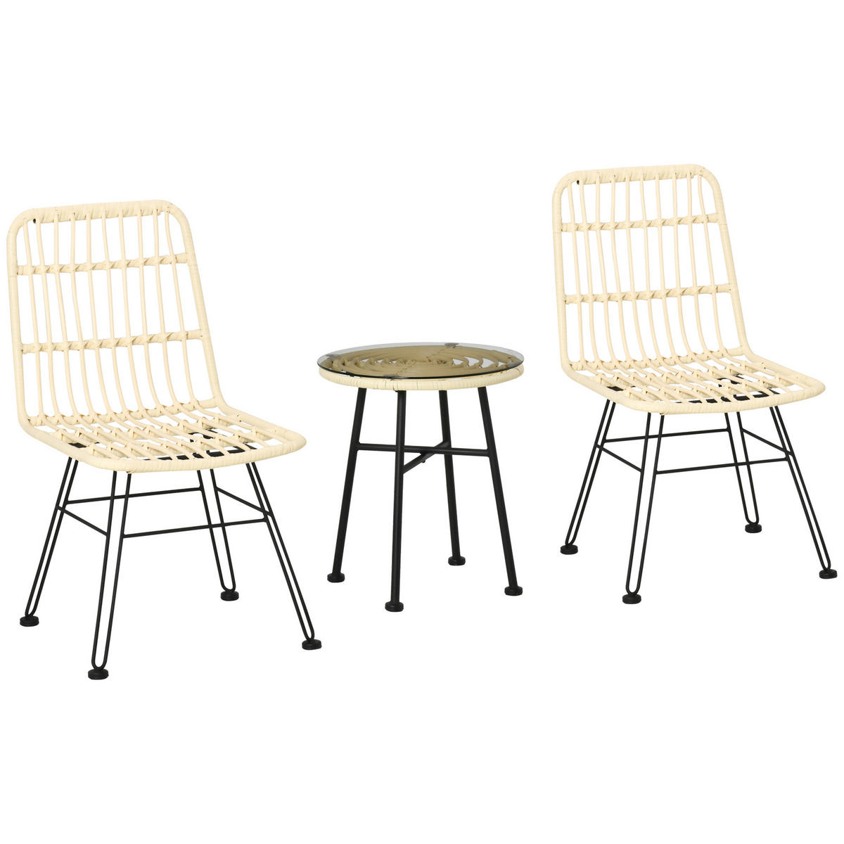 BISTROTSET 3tlg DE-13666 mit Glastisch und Polsterkissen Creme - Creme, Kunststoff/Metall - ComfortXL