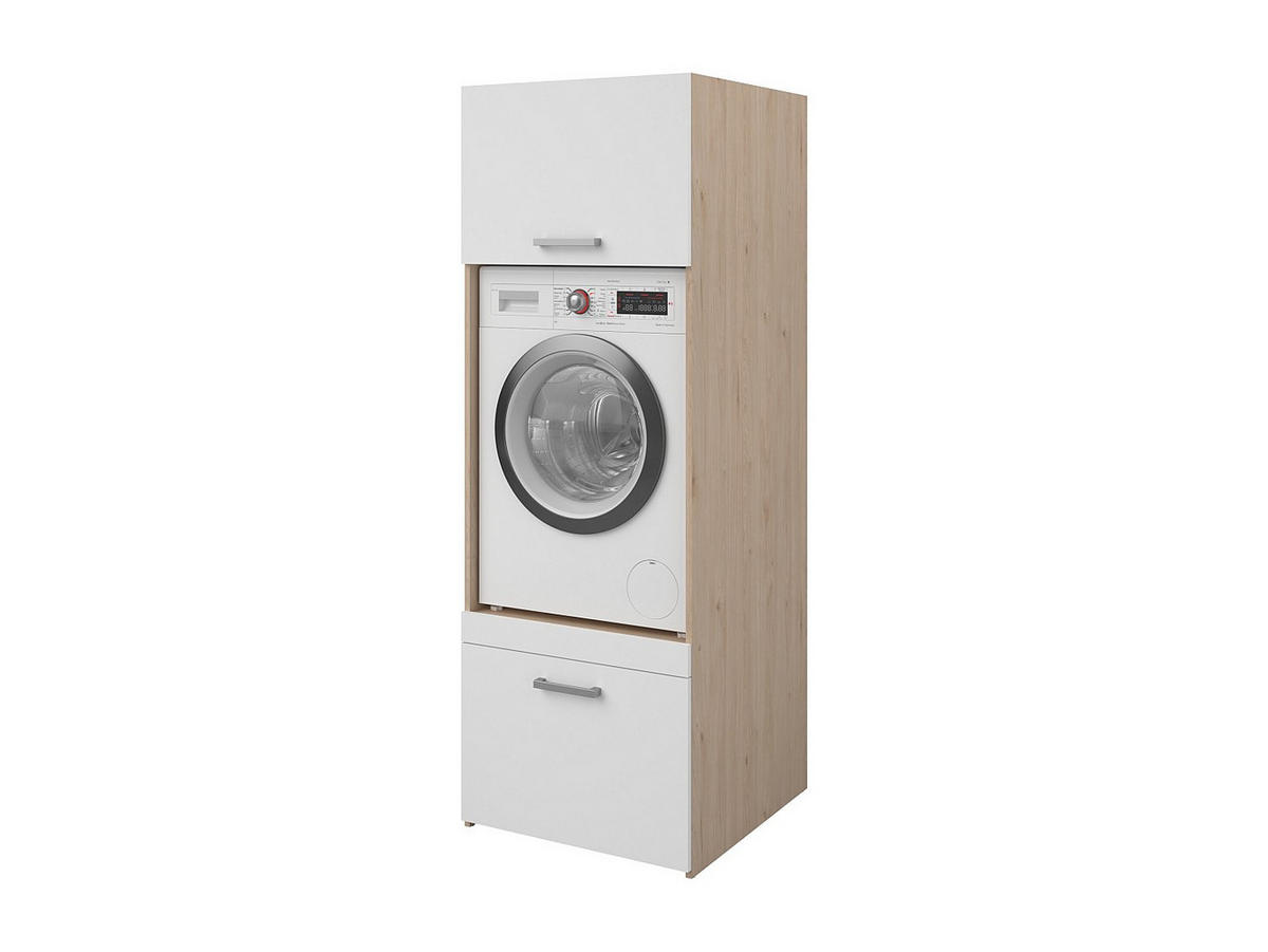 WASCHMASCHINENMÖBEL - 64.2 x 66.8 - holz - naturfarben hell, weiß Erkano - Weiß, Holz (64.2/184.4/66.8cm) - Vente-Unique