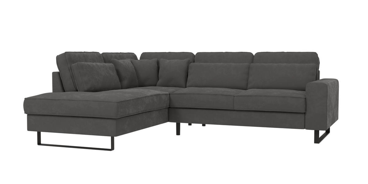 ECKSOFA Zuri Grau Samt - Schwarz/Grau, Holz/Kunststoff (290/231cm) - S-Style Möbel