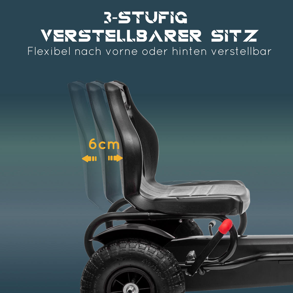 KINDER GO KART TRETAUTO, Schwarz, Kunststoff+ Metall - Schwarz, Metall (121/58/61cm) - HOMCOM