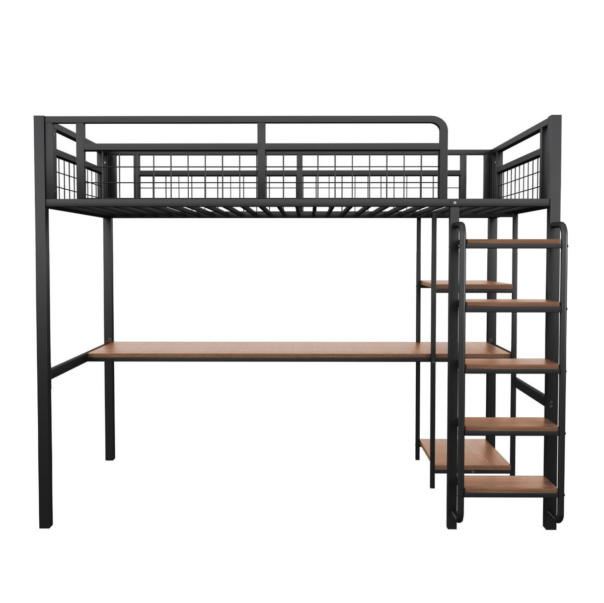 HOCHBETT aus Metall 90x200 cm in Schwarz mit Schreibtisch & Regalen - Schwarz, Metall (90/200cm) - Modfu