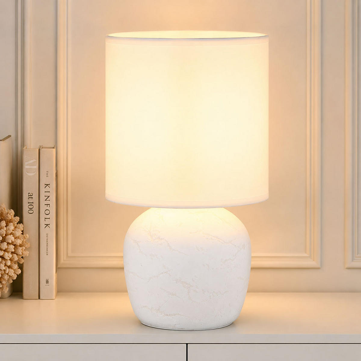 TISCHLEUCHTE Keramik Weiß - Weiß, Textil (16/16/31.5cm) - Globo Lighting