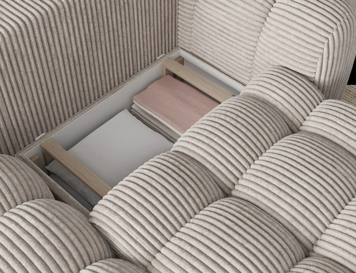 ECKSOFA COZION L-Form mit Schlaffunktion & Bettkasten – Modernes 3-Sitzer Sofa, HR-Kaltschaum, Wellenfederung, 267 × 165 cm - Schwarz/Weiß, Kunststoff (165/267cm) - Wohnideebilder