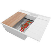 SPÜLBECKEN Sydney Pocket, 2-er set Weiß 62/53 cm 1 Becken + Ablauf-Set + Küchenzubehörset ab 45er Unterschrank - Chromfarben/Beige, Kunststoff (62/20/53cm) - Primagran