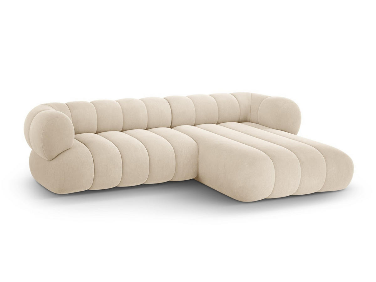 ECKSOFA rechts Koge aus Samt leichtes beige 5 Sitzplätze - Creme, Textil (165/270cm) - Cosmopolitan Design