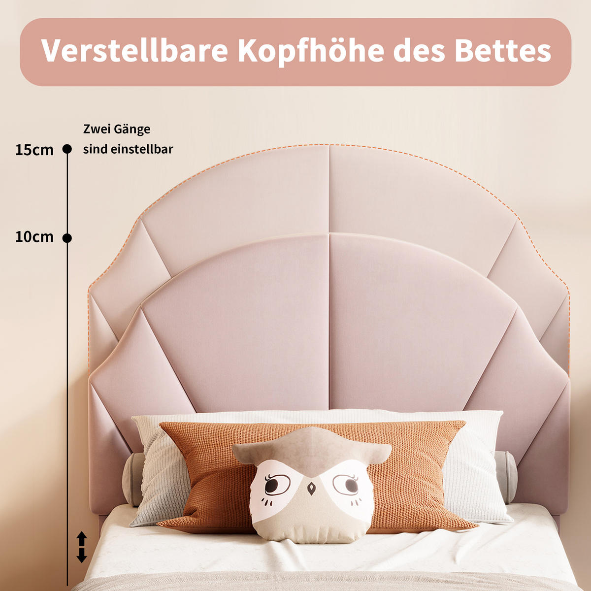 POLSTERBETT 90x200cm Rosa Mit Verstellbarem Kopfteil, Jugendbett - Rosa, Holz (90/200cm)