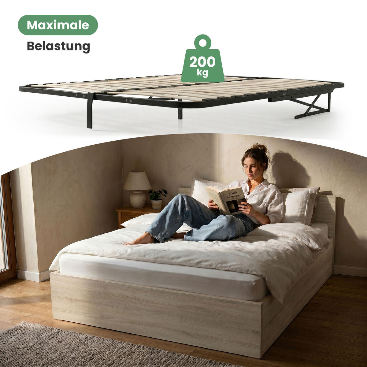BETT mit Bettkasten 140x200 cm Metalllattenrost Sonoma Eiche - Sonoma Eiche, Holzwerkstoff (140/200cm) - Akord