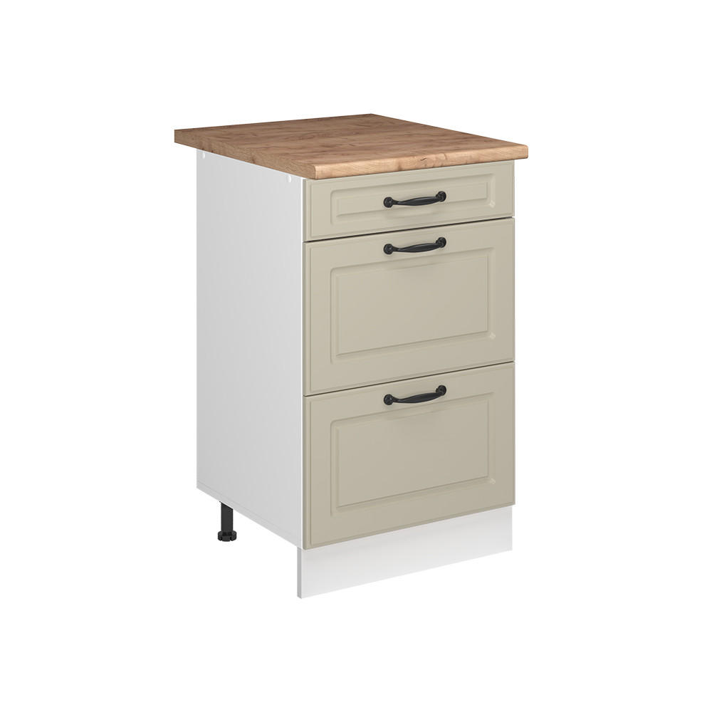 KÜCHENUNTERSCHRANK R-Line, Sand Landhaus/Weiß, 50 cm Arbeitsplatte Goldkraft Eiche - Sandfarben/Weiß, Holzwerkstoff (50/81.6/60cm) - Vicco