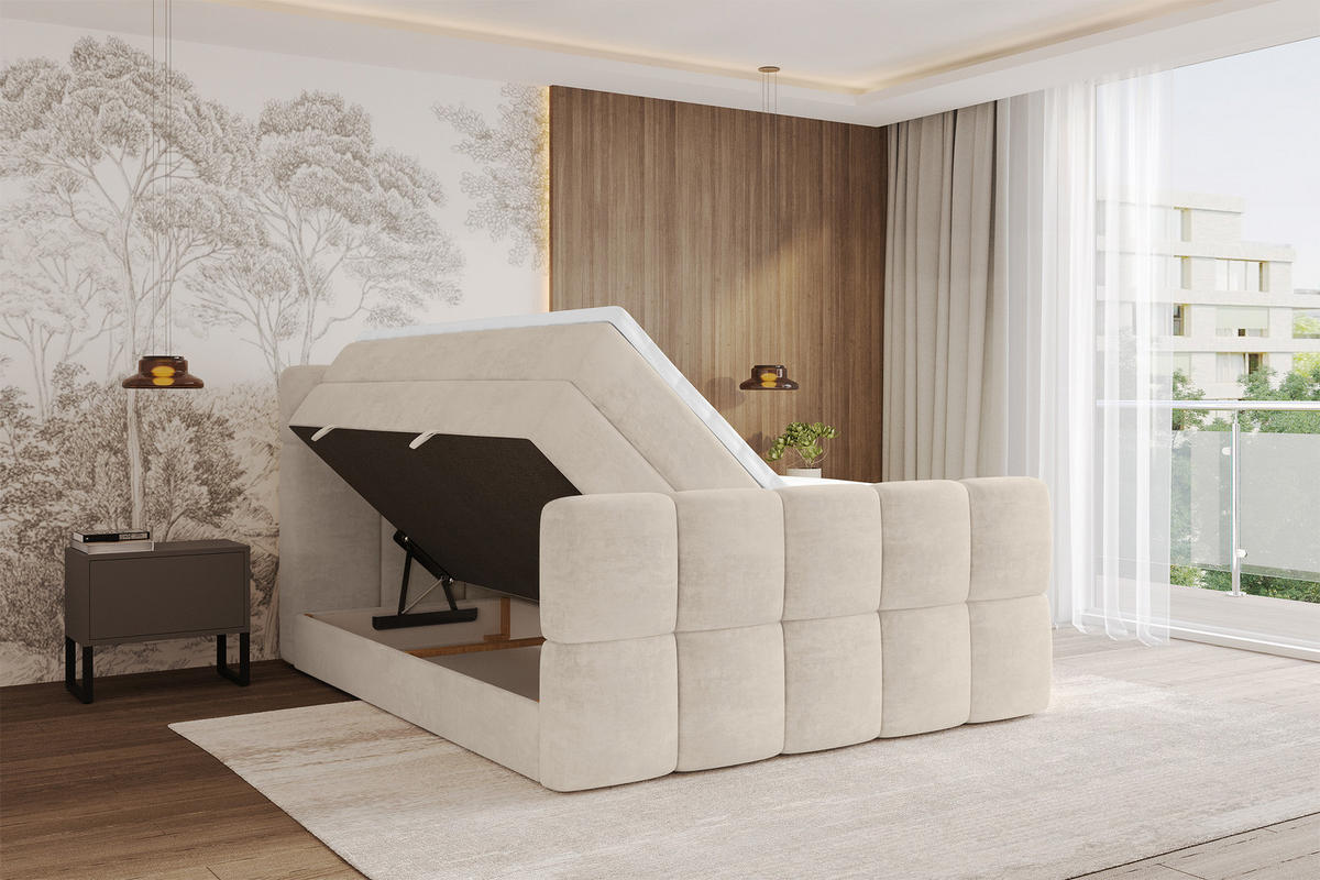 BOXBETT mit Matratze H3/H4 - FAMA-Z KING - 140x200 cm Beige Monolith - Sahara, Holzwerkstoff (140/200cm) - ALTDECOR