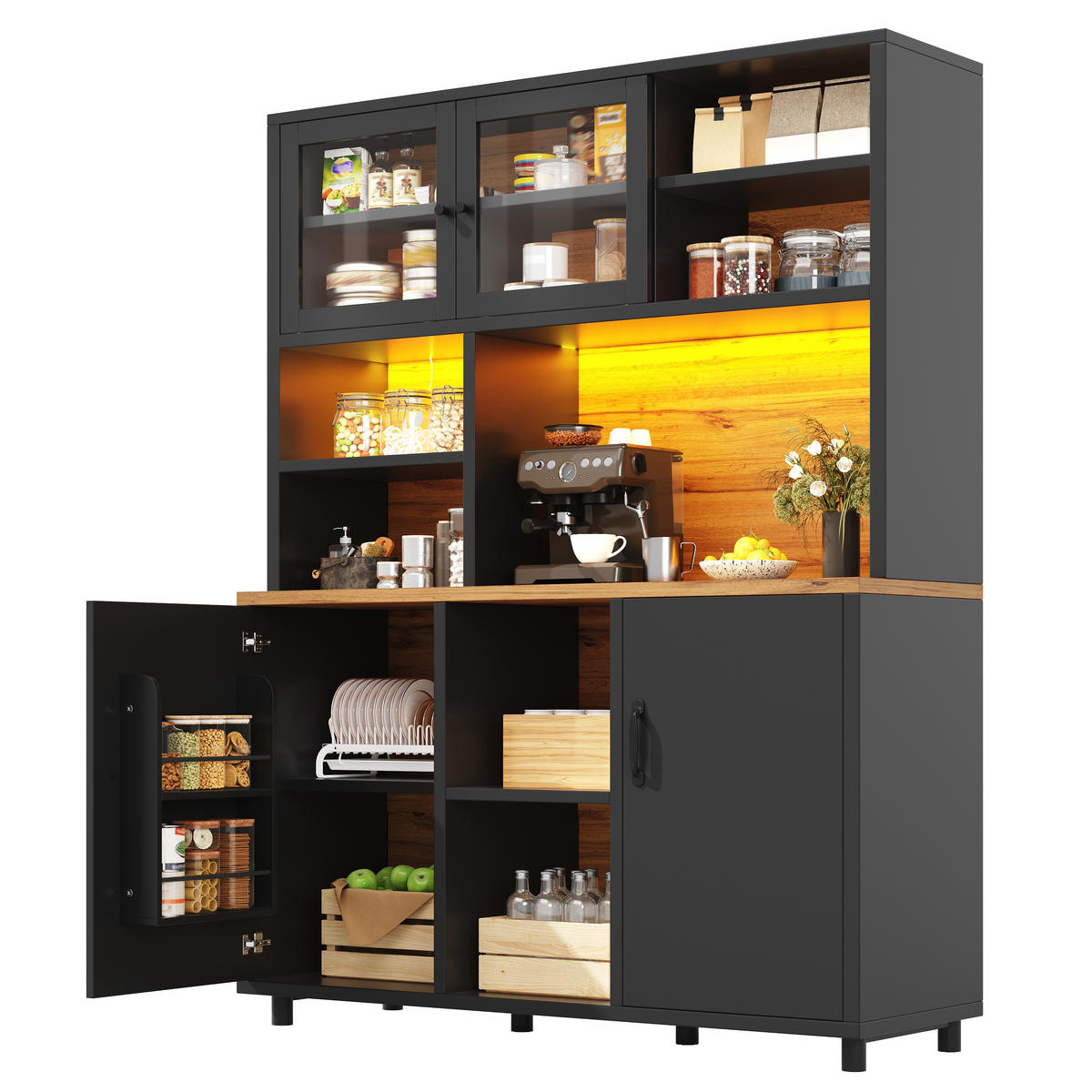 BUFFETSCHRANK Schwarz 140/40/185 cm - Schwarz, Holz (140/185/40cm) - PANGIVO