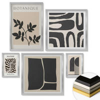 WANDBILDER 5er Set - 50x50 cm & 20x30 cm & 40x60 cm Silberner Rahmen - Minimalistische Pflanzenposter - Silberfarben, Kunststoff (40/60cm) - ArtPrintCave