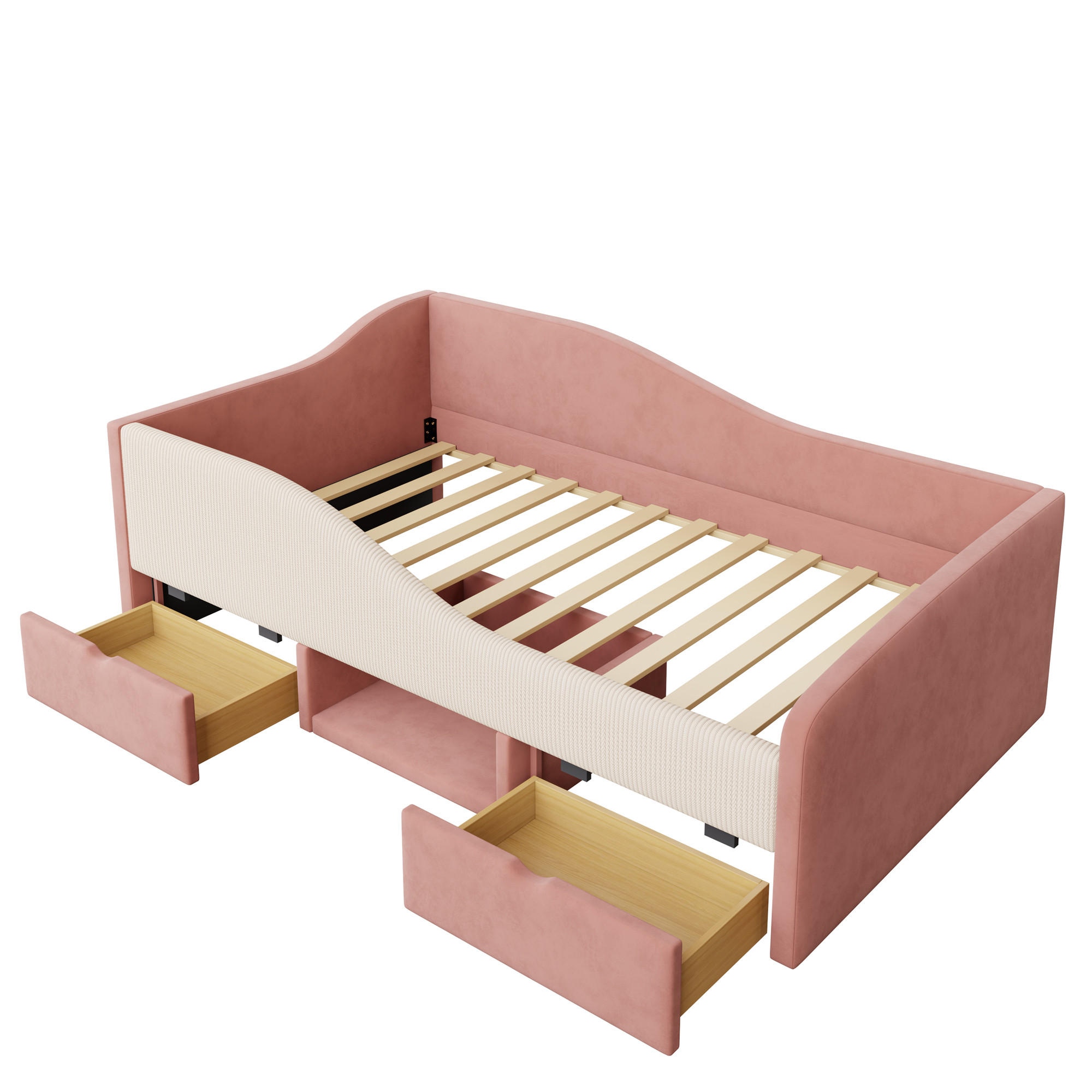 KINDERBETT 90/190 cm DE-02109, in Rosa, mit Sofafunktion, 2 Schubladen und Zaun - Rosa, Metall (90/190cm) - ComfortXL