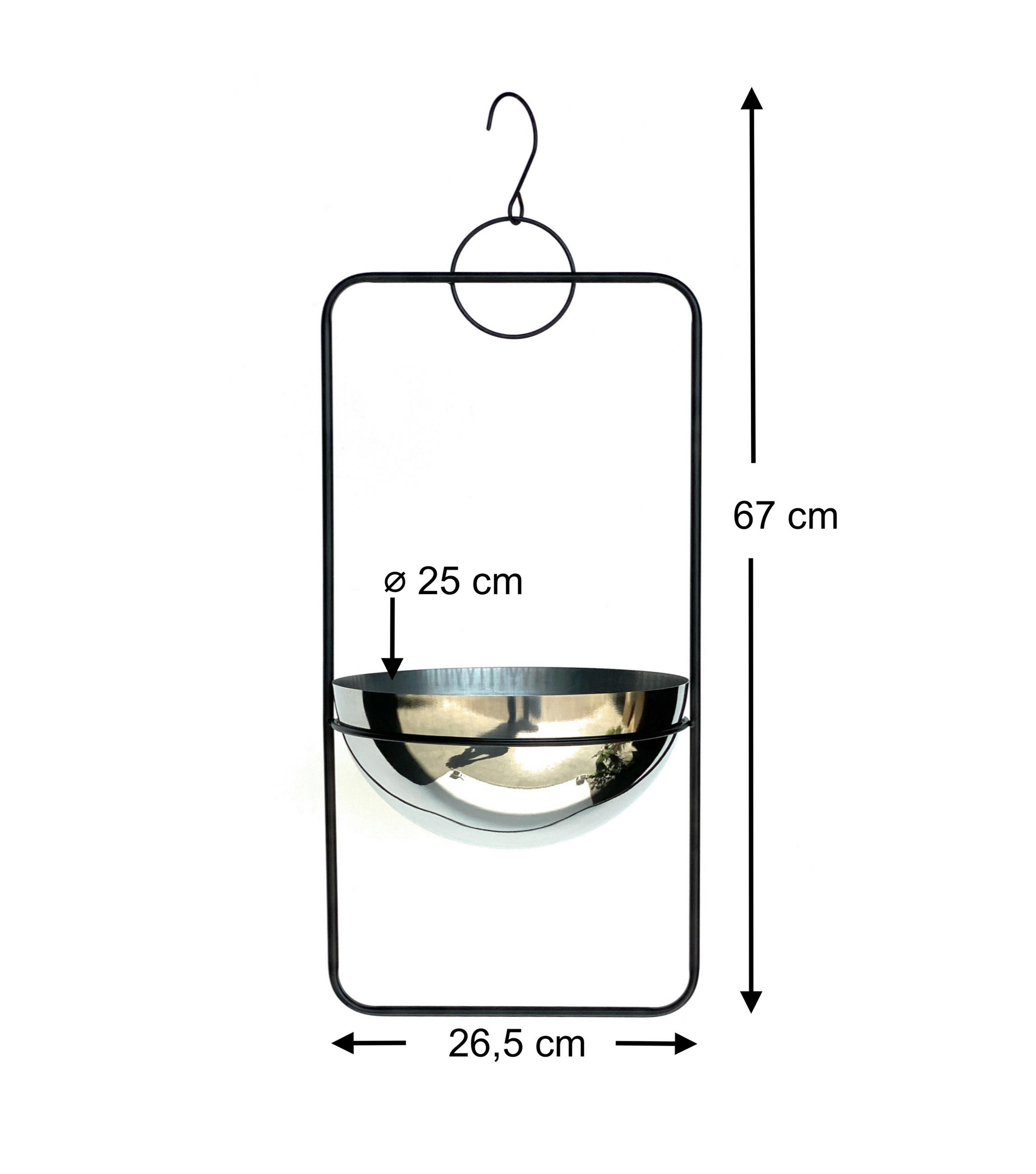 BLUMENAMPEL Schwarz mit Topf Silber Metall 67 cm 96083 L - Schwarz, Metall (25/12.5/25cm) - DanDiBo