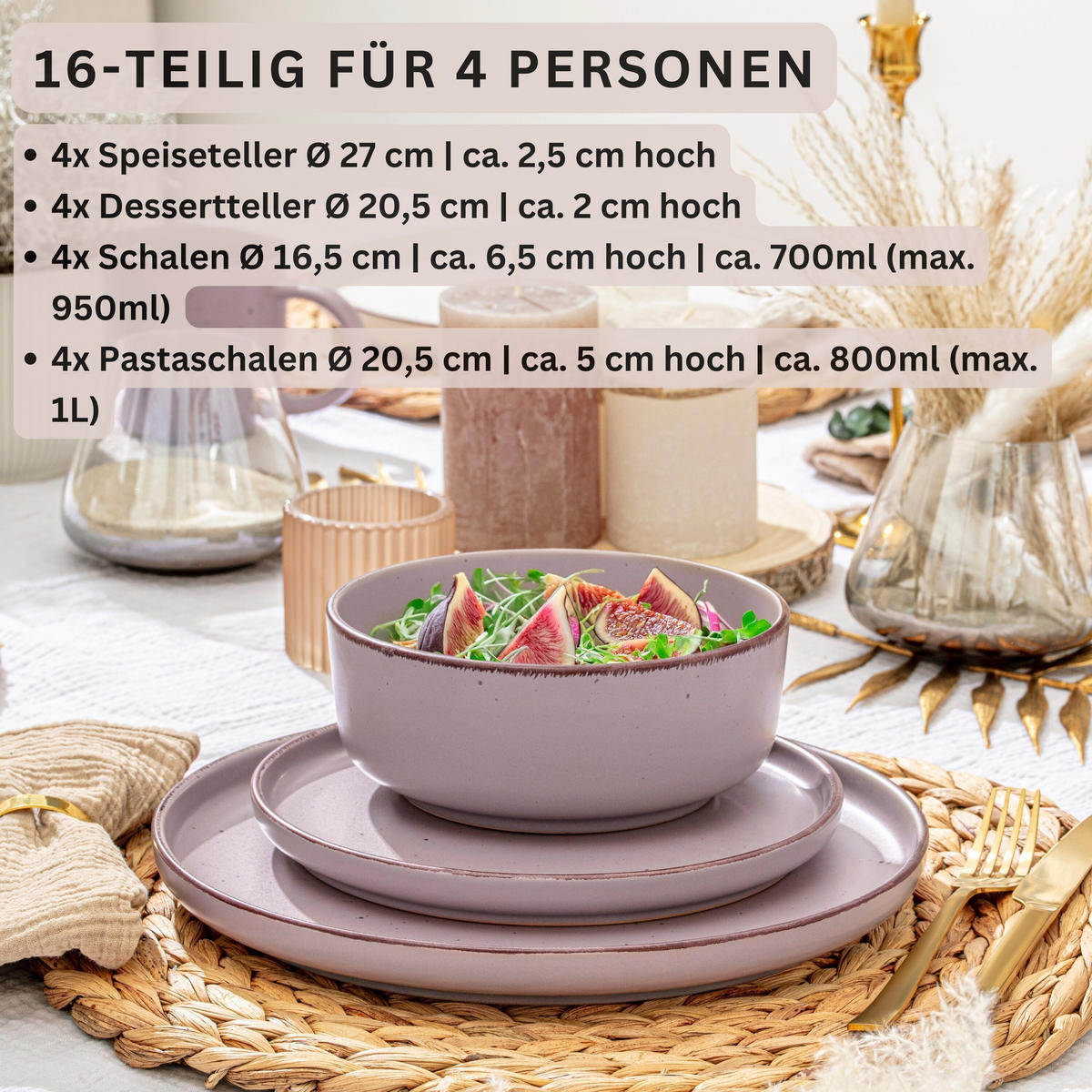 TAFELSERVICE BOMBAY BASALT - 16 teilig aus Steingut - Lila, Stein (27/6.5/27cm) - Sänger