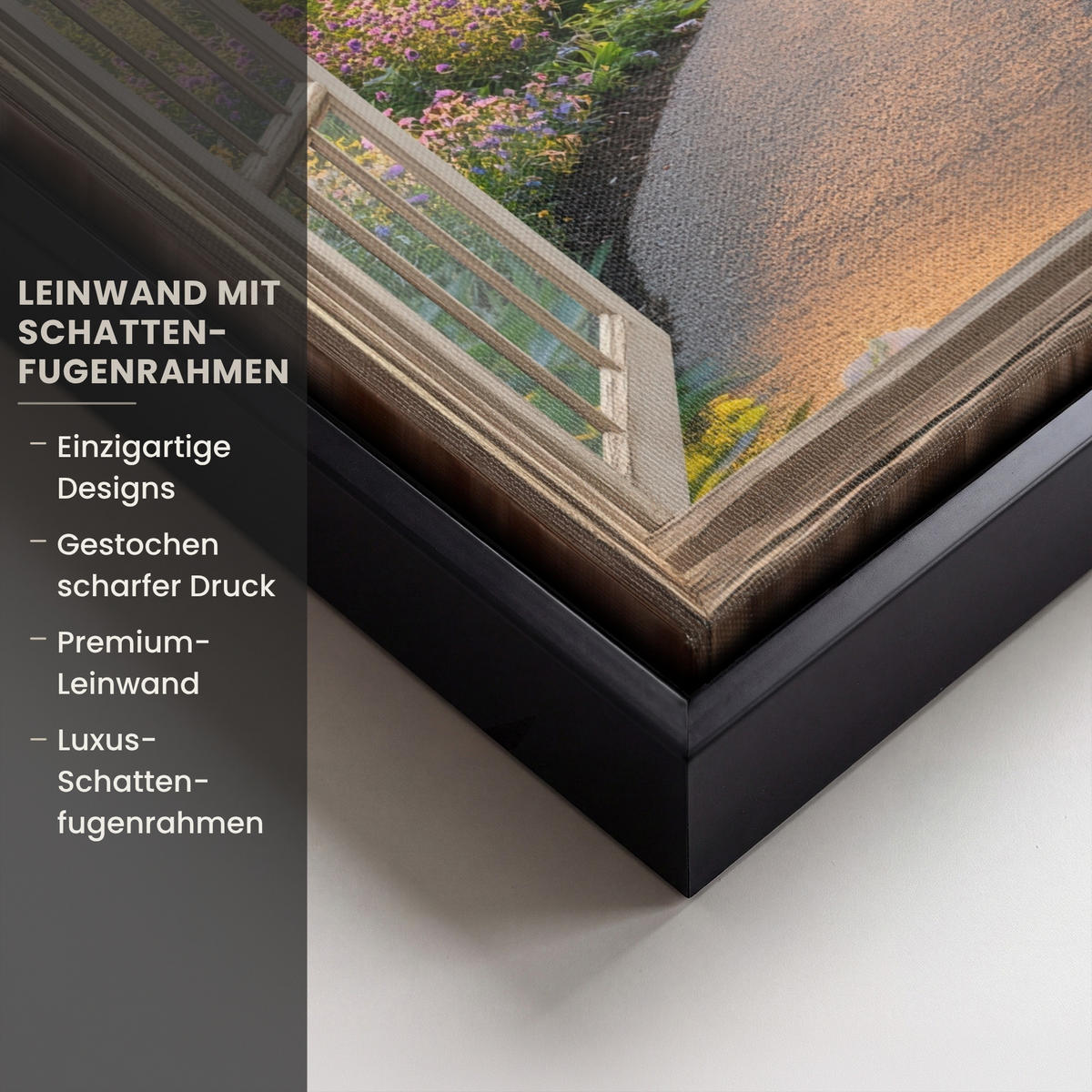 LEINWAND Bilder mit Rahmen - Aussicht - Blumen - Natur - Sonne - Weg - 20x30 - Hellgelb, Textil (20/30cm) - MuchoWow