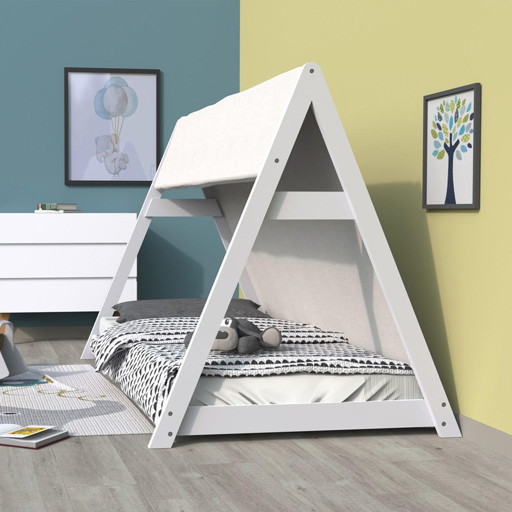 HAUSBETT TIPI mit Stoff und Lattenrost/ Kinderbett 70x140 cm - Weiß - Weiß, Holz (70/140cm) - Weber Industries