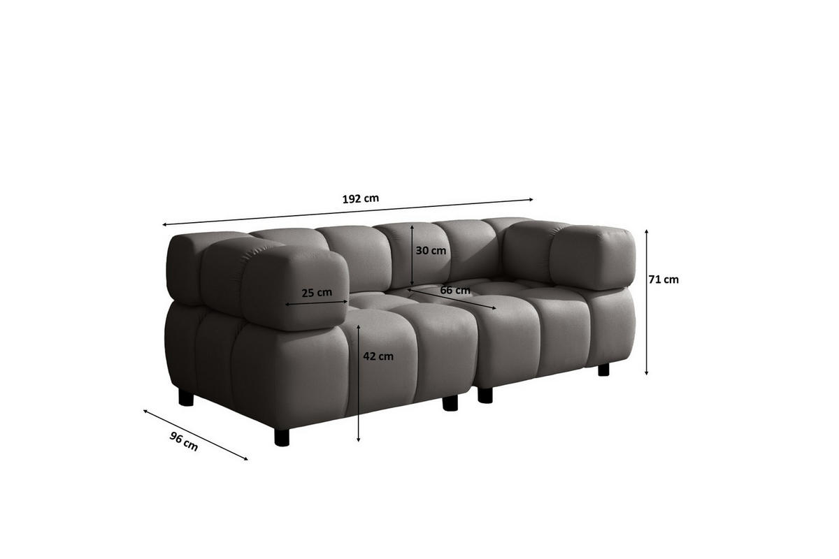 SOFA 3-Sitzer Modular, Couch, Veloursstoff Bluvel, Aschgrau, Bolla - Grau, Holz (192/71/96cm) - Kaiser Möbel