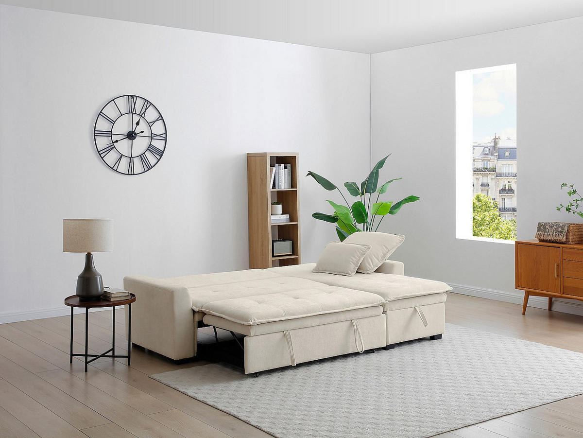 SCHLAFSOFA - 4 Personen - Stoff - Gebrochenes Weiß - - Weiß, Textil (233/89/148cm) - Vente-Unique