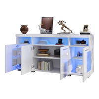 SIDEBOARD 140/40/70 cm in Weiß mit LED-Beleuchtung und Hartglastüren - Weiß, Holzwerkstoff (140/70/40cm) - Flora Grace