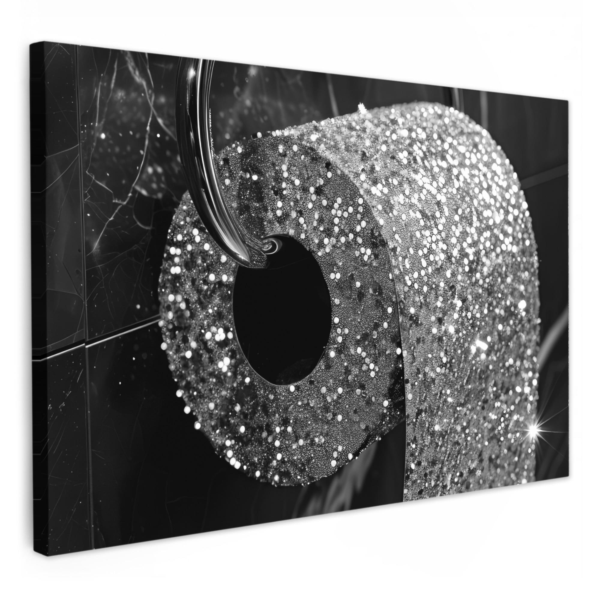 MuchoWow OBRAZ NA PLÁTNĚ WC - Toaletní papír - Černá a bílá - Třpytky 30x20 cm