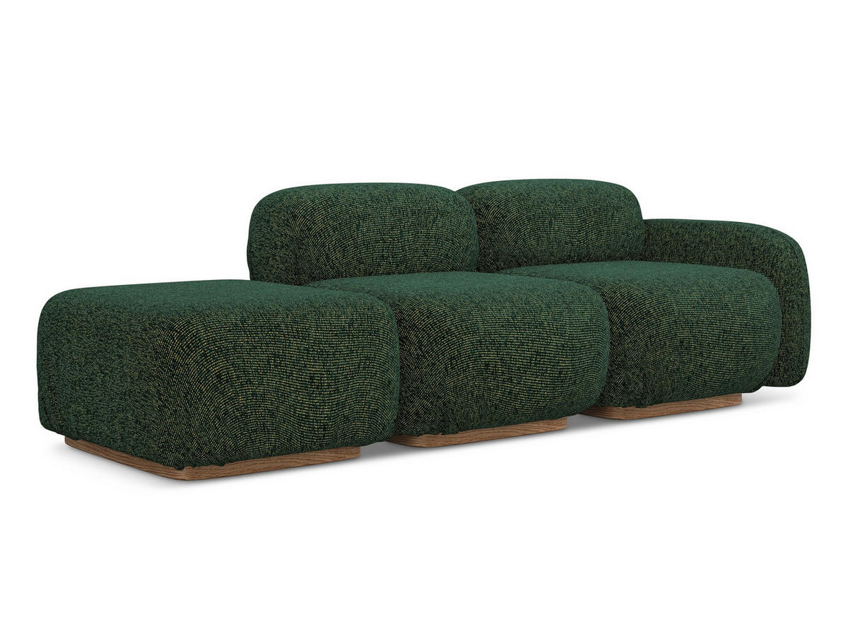 3-SITZER SOFA Links Strukturstoff Stoff Grün - Braun/Grün, Holz/Textil (258/73/95cm) - Makamii