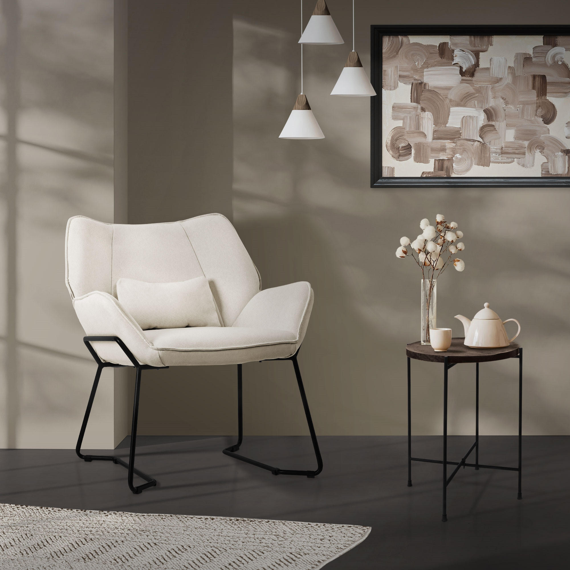 RELAXSESSEL Leinen Weiß - Weiß, Metall (77/85/75cm) - ML-DESIGN