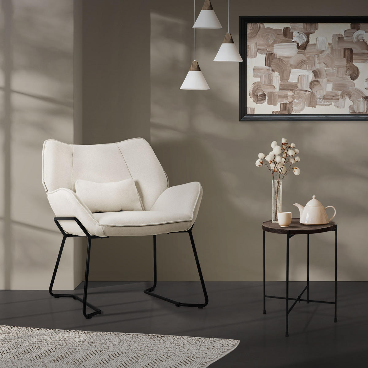 RELAXSESSEL Leinen Weiß - Weiß, Metall (77/85/75cm) - ML-DESIGN