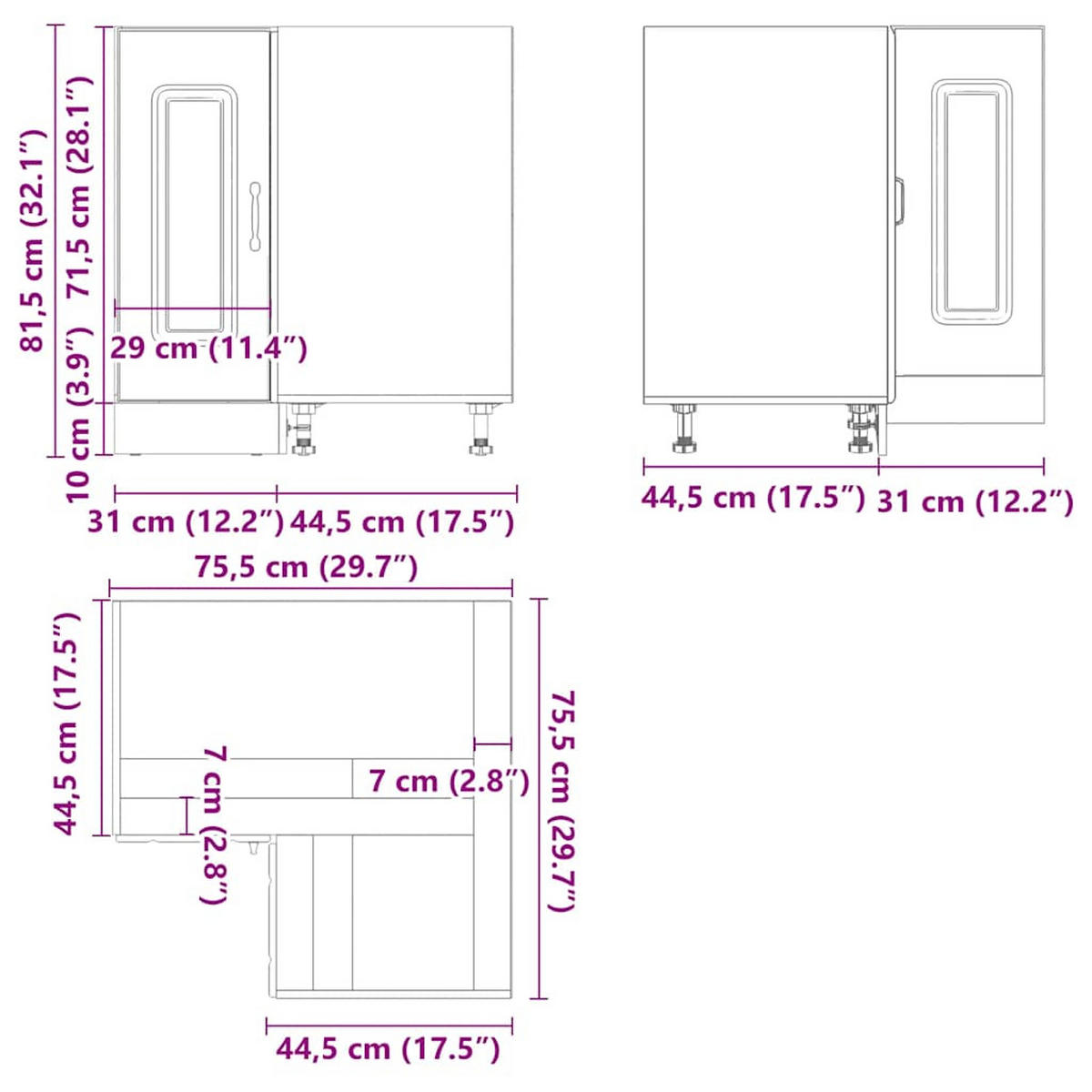 KÜCHEN-ECKUNTERSCHRANK Kalmar Weiss Holzwerkstoff - Weiß, Holzwerkstoff (75.5/81.5/75.5cm) - vidaXL