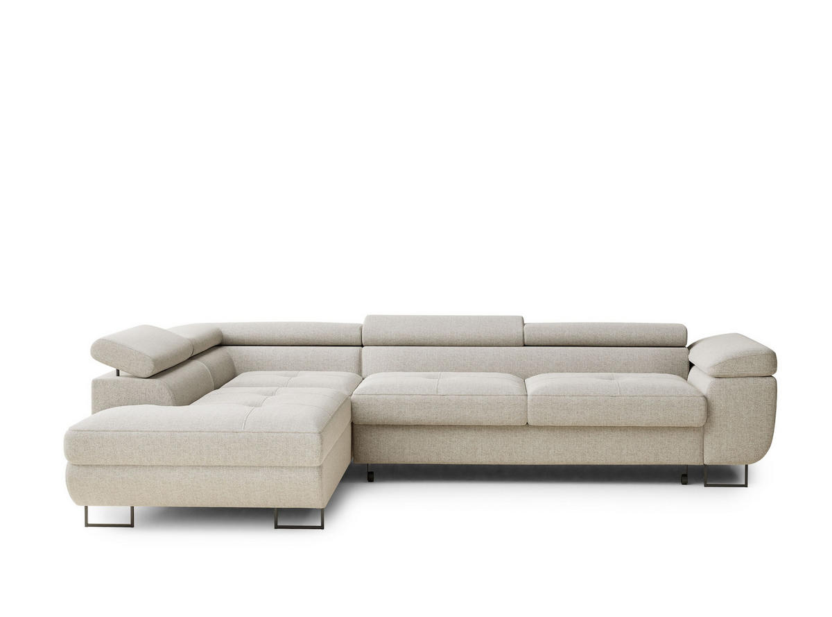ECKSOFA Concord Beige Webstoff - Links Seite - Beige/Schwarz, Holz/Holzwerkstoff (203/277cm) - Maison de Reve