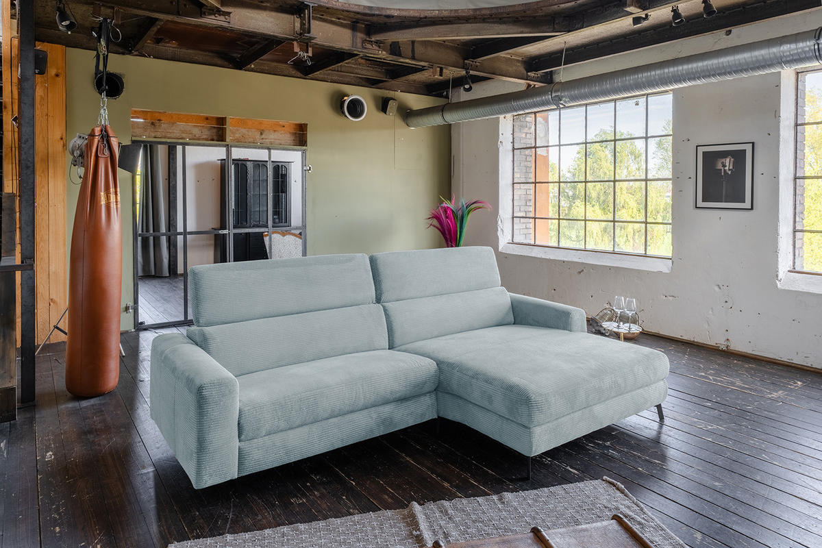 ECKSOFA LAISKA Hellblau Cord - Schwarz/Hellblau, Textil/Metall (282/177cm) - KAWOLA