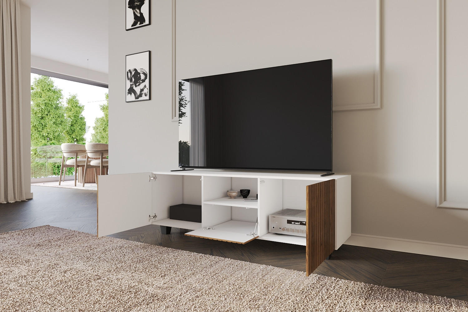 LOWBOARD KITO-S 140x50x41 cm - Weiß / Katania - Eiche Wotan/Schwarz, Holzwerkstoff (140/50/41cm) - ALTDECOR